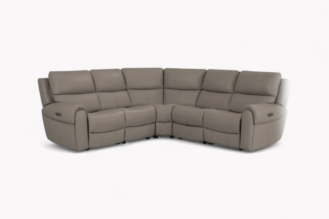 Ezra Modular 5 Seat Corner Power Recliner, Oyster Leather