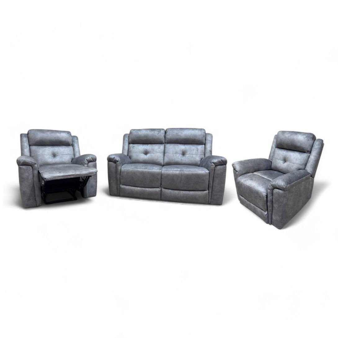 Foster Fabric 2 + 1 + 1 Manual Recliner Sofa Set, Dapple Silver