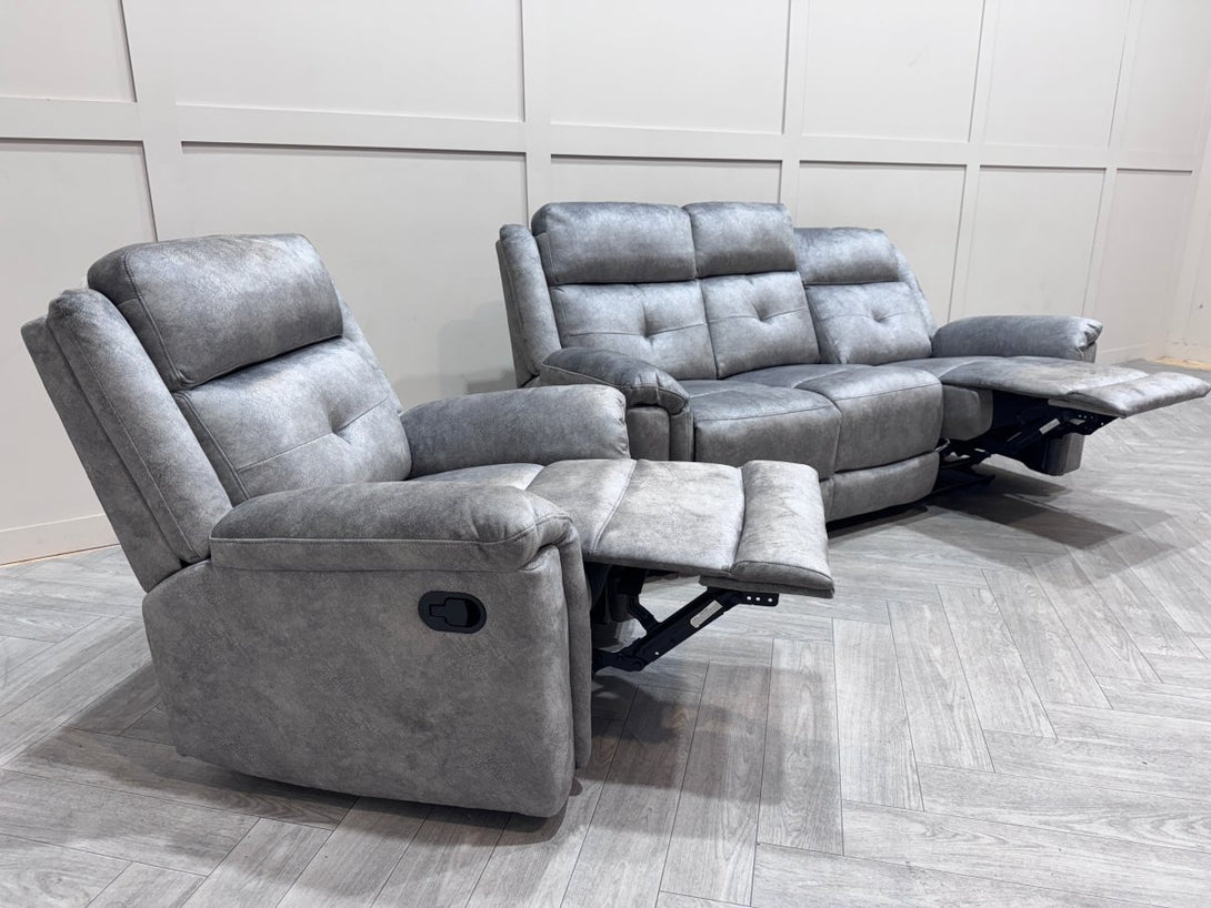 Foster Fabric 3 + 1 + 1 Manual Recliner Sofa Set, Dapple Silver