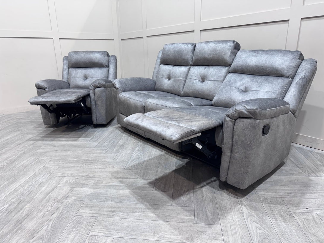 Foster Fabric 3 + 1 + 1 Manual Recliner Sofa Set, Dapple Silver