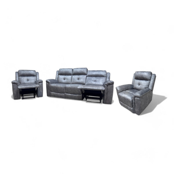 Foster Fabric 3 + 1 + 1 Manual Recliner Sofa Set, Dapple Silver