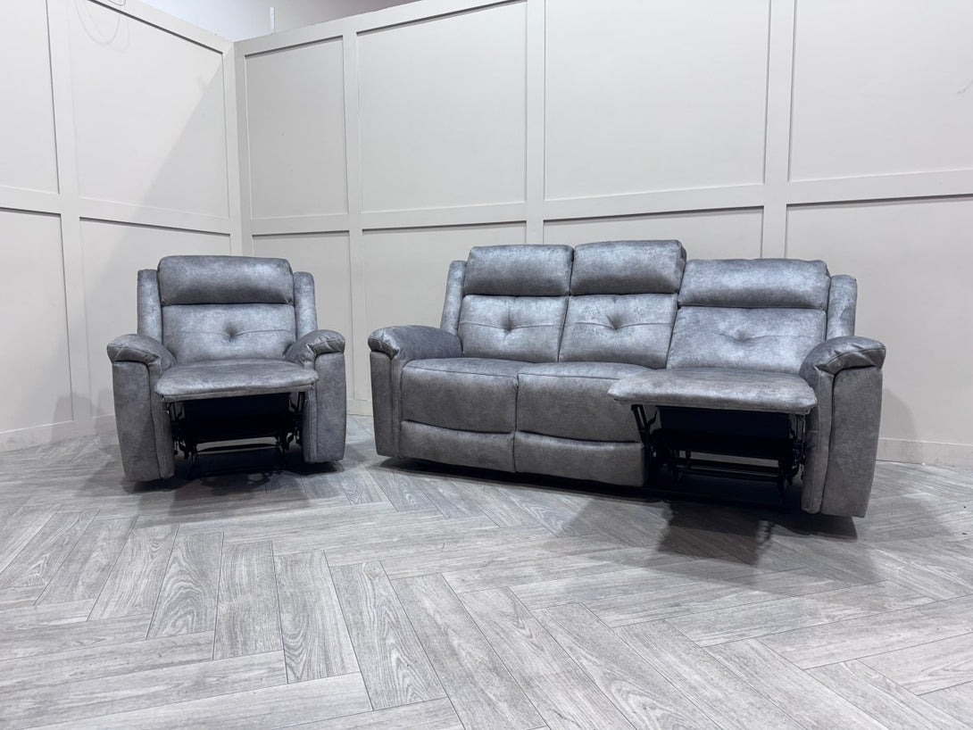 Foster Fabric 3 + 1 Manual Recliner Sofa Set, Dapple Silver