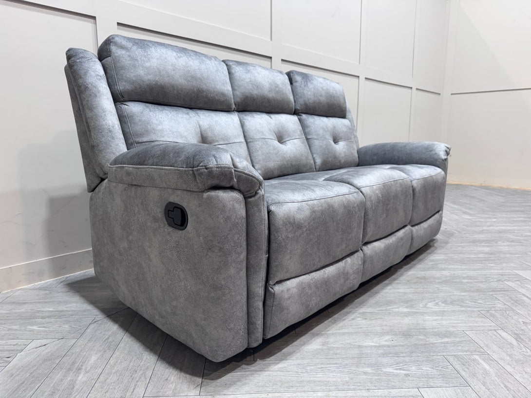 Foster Fabric 3 Seater Manual Recliner Sofa, Dapple Silver