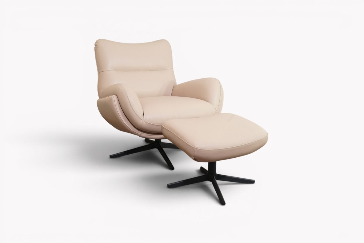 Gaia Leather Swivel Chair & Footstool, Nude