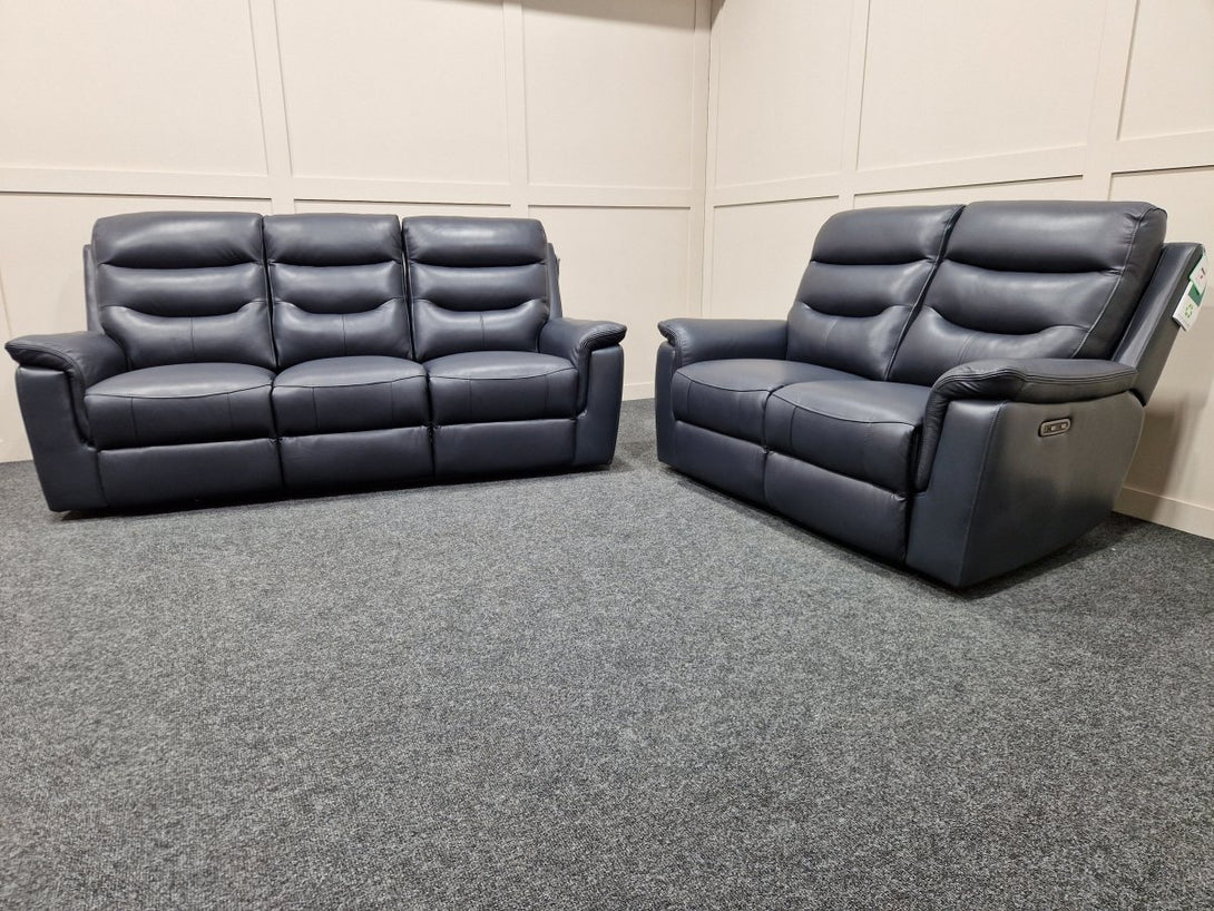 Gracie Leather 3 & 2 Seater Power Reclining Sofas, Torello Blue