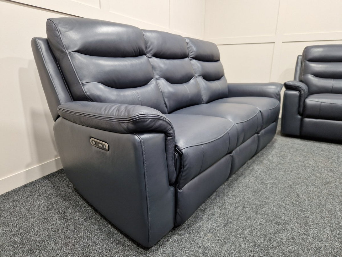 Gracie Leather 3 & 2 Seater Power Reclining Sofas, Torello Blue