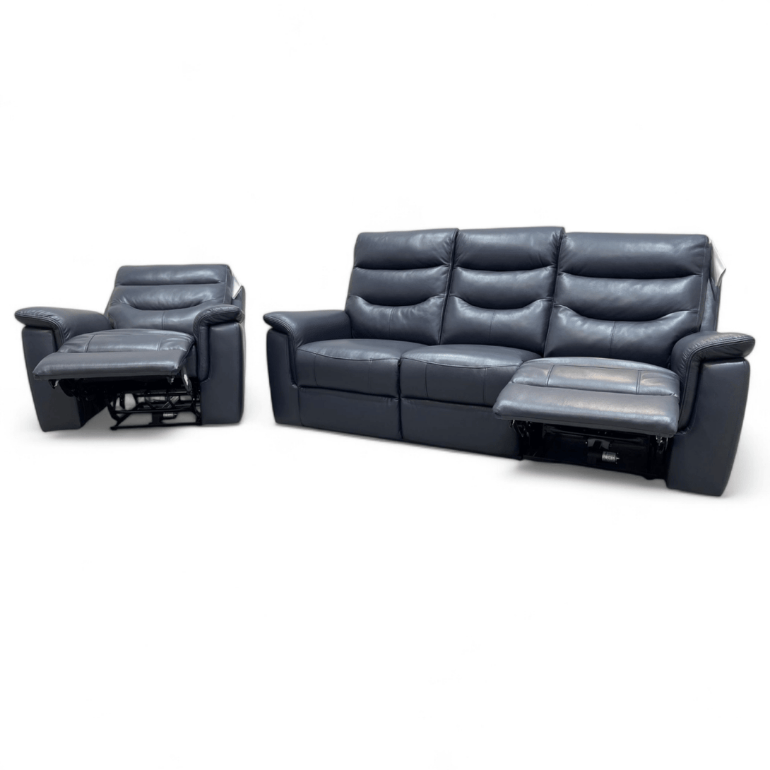 Gracie Power Reclining Leather 3 Seater Sofa & Armchair, Torello Blue