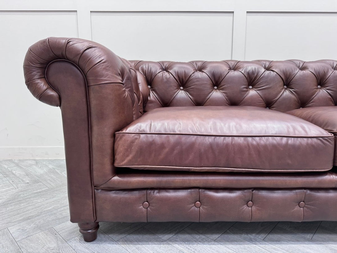 Halo Earle Chesterfield Large 3 Seater Leather Sofa, Antique Whisky