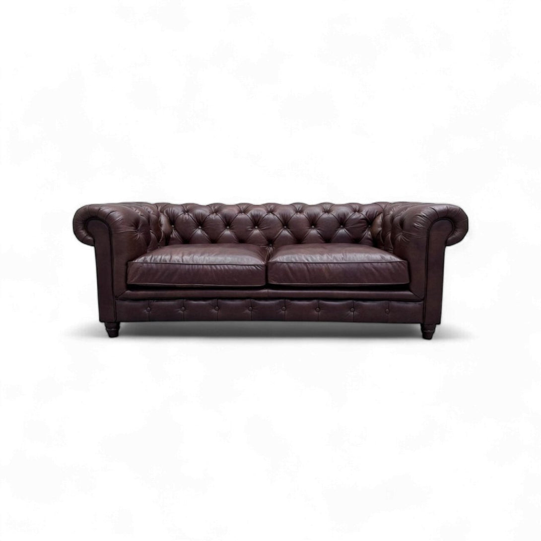 Halo Earle Chesterfield Large 3 Seater Leather Sofa, Antique Whisky