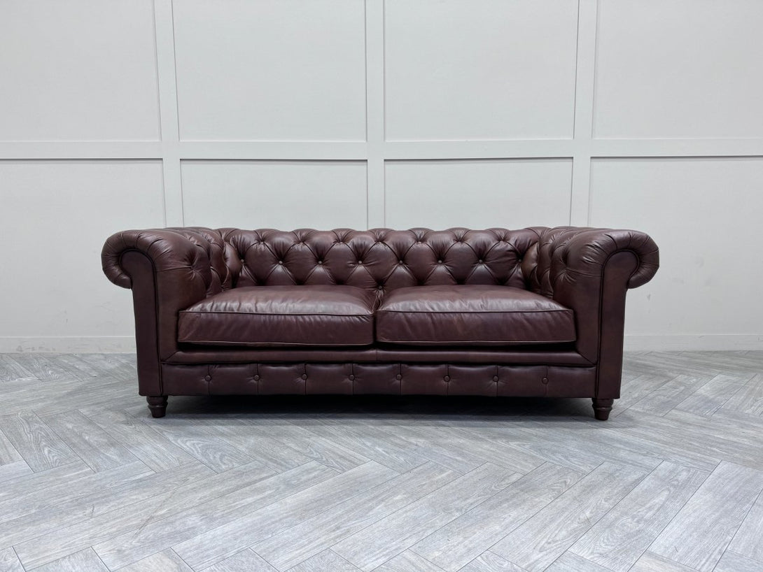 Halo Earle Chesterfield Large 3 Seater Leather Sofa, Antique Whisky