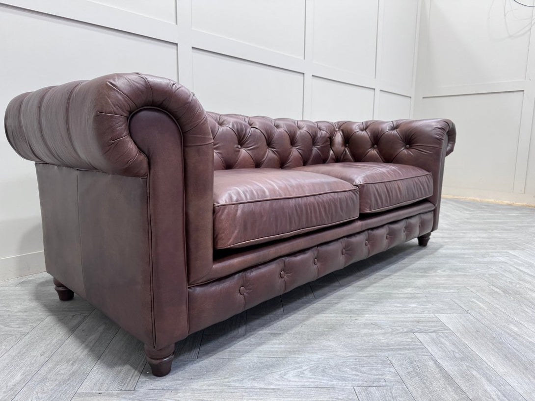 Halo Earle Chesterfield Large 3 Seater Leather Sofa, Antique Whisky