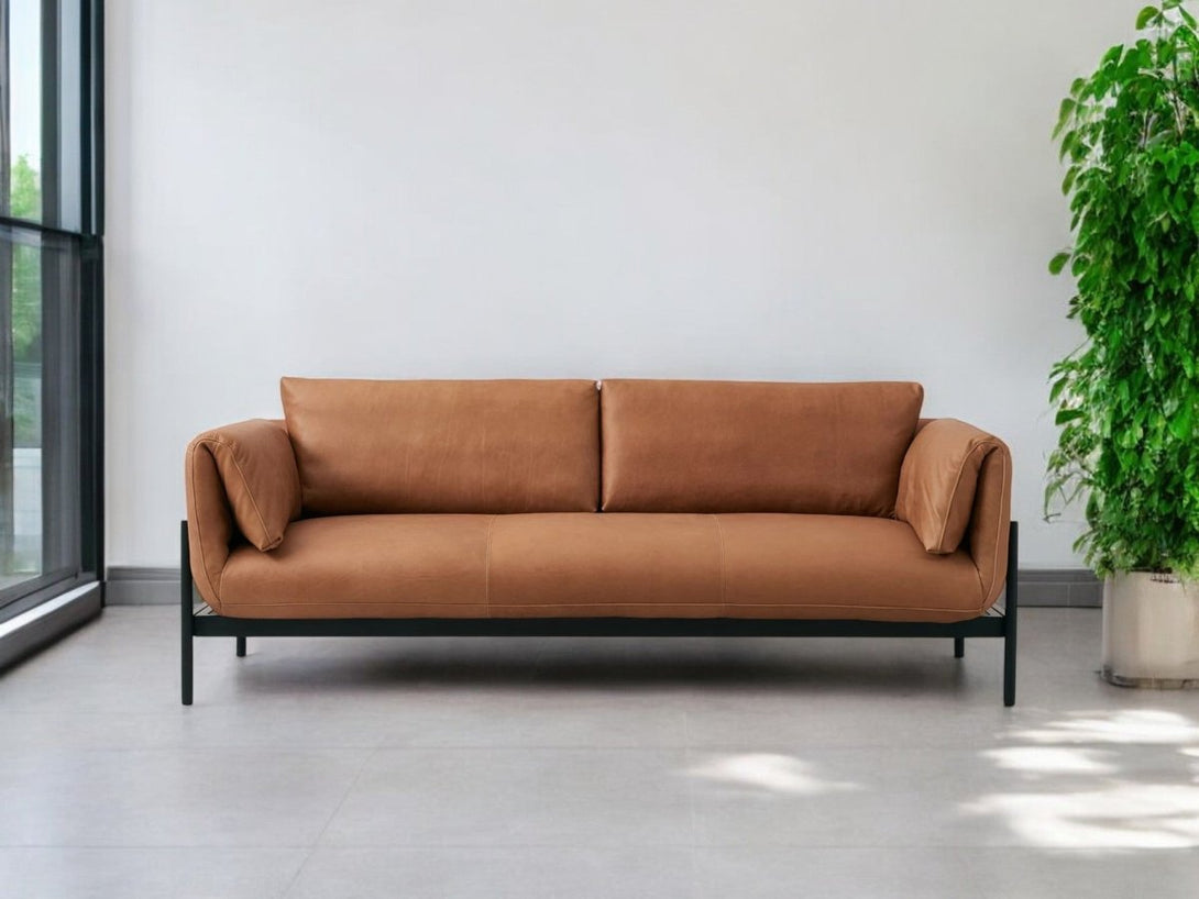 Halo Fold Large 3 Seater Leather Sofa, Hand Tipped Camel