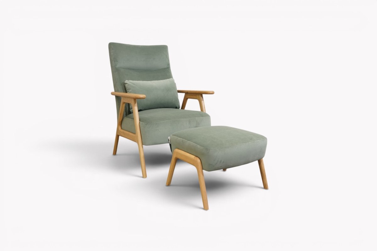 Hendricks High Back Accent & Footstool, Easy Clean Eco Velvet Myrtle