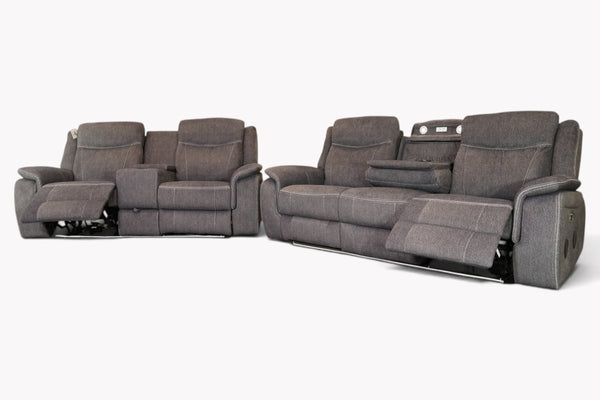 I-Tech 3 + 2 Seater Fabric Sofa Set, Chunky Weave Charcoal Grey