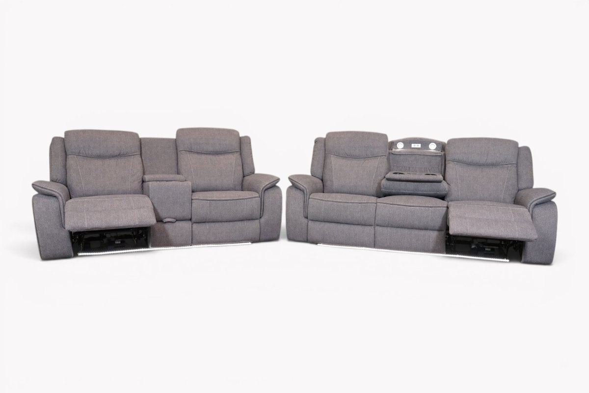 I - Tech 3 + 2 Seater Fabric Sofa Set, Chunky Weave Dove Grey