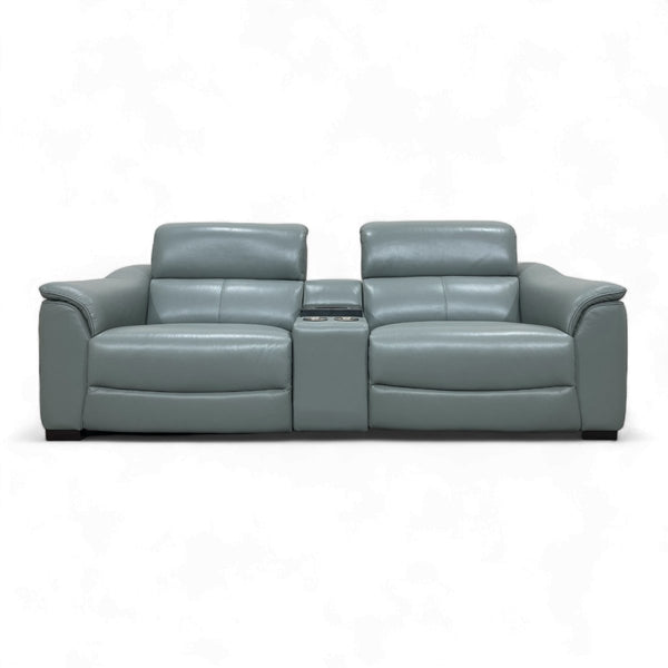 Illinois 3 Seater Leather Power Recliner Sofa with Fridge, Cloud Blue Grey