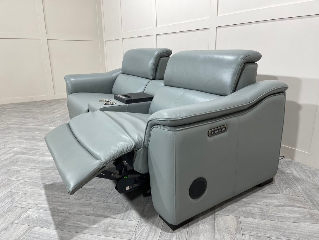 Illinois 3 Seater Leather Power Recliner Sofa with Fridge, Cloud Blue Grey