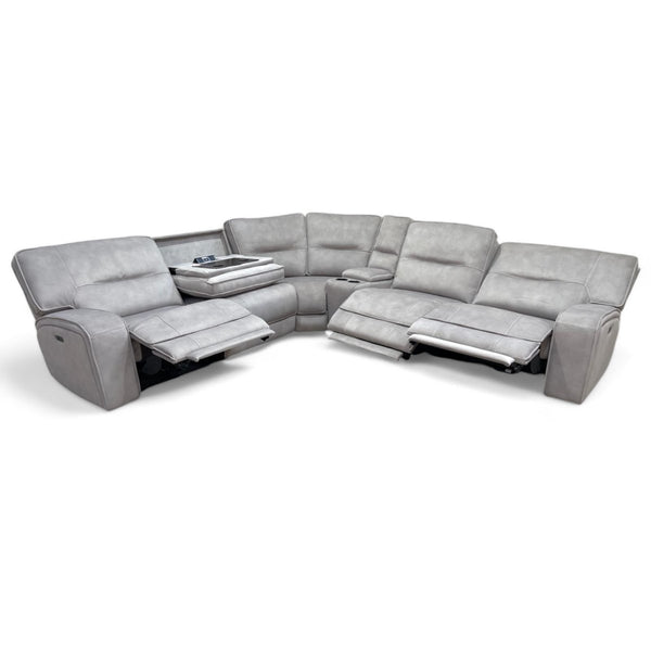 Illinois Large Electric Reclining Corner Sofa, Grey Marble Fabric