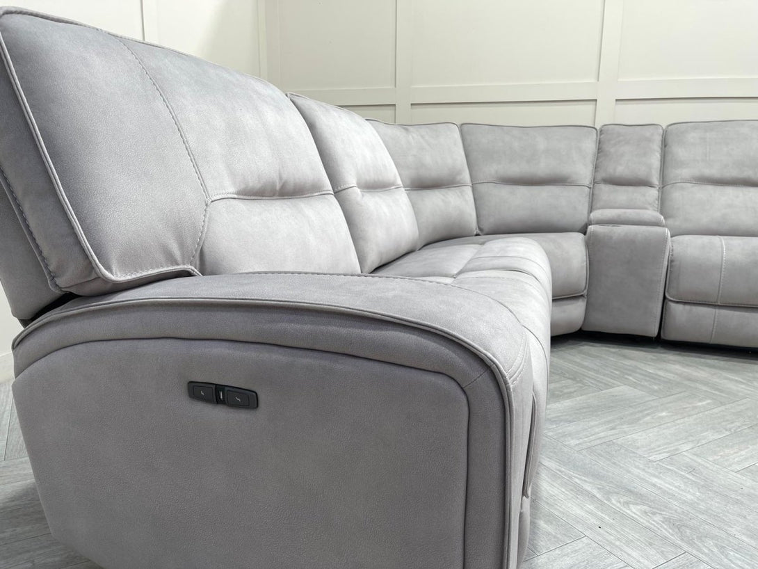 Illinois Large Electric Reclining Corner Sofa, Grey Marble Fabric