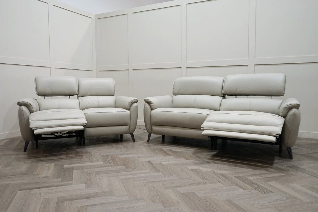 Jade 3 + 2 Seater Leather Power Reclining Sofa with Telescopic Headrests, Lead Grey