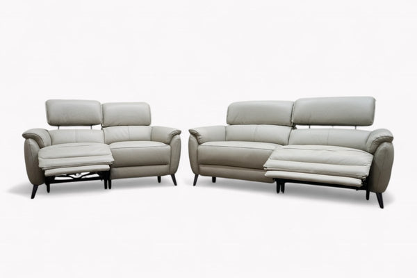 Jade 3 + 2 Seater Leather Power Reclining Sofa with Telescopic Headrests, Lead Grey