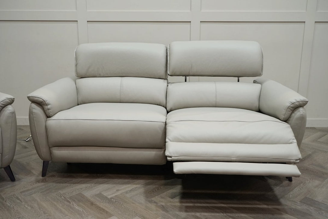 Jade 3 + 2 Seater Leather Power Reclining Sofa with Telescopic Headrests, Lead Grey