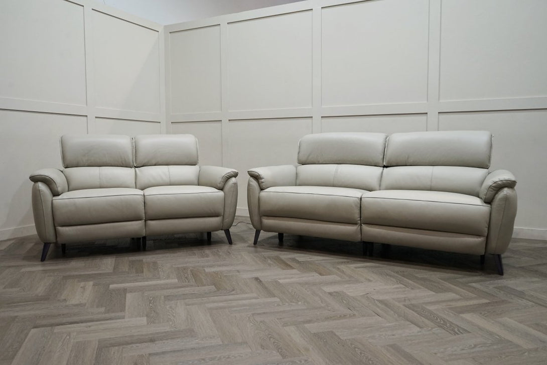 Jade 3 + 2 Seater Leather Power Reclining Sofa with Telescopic Headrests, Lead Grey