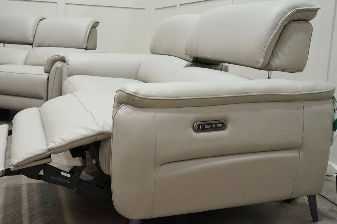 Jade 3 + 2 Seater Leather Power Reclining Sofa with Telescopic Headrests, Lead Grey