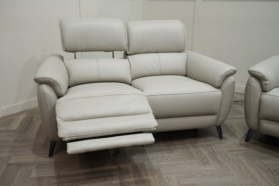 Jade 3 + 2 Seater Leather Power Reclining Sofa with Telescopic Headrests, Lead Grey