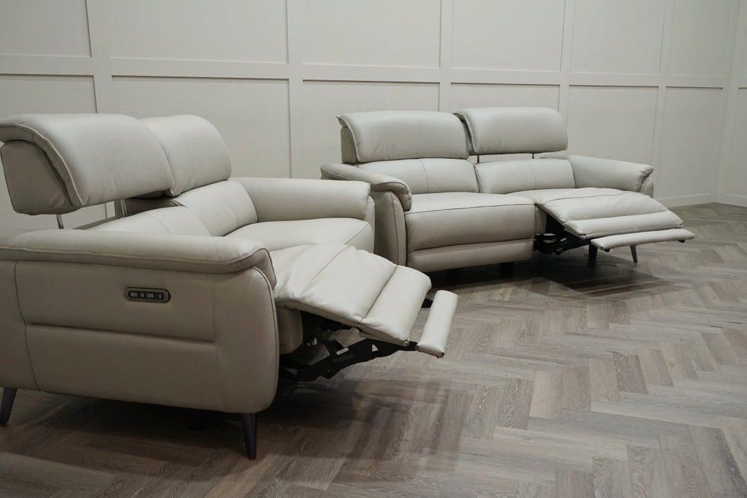 Jade 3 + 2 Seater Leather Power Reclining Sofa with Telescopic Headrests, Lead Grey
