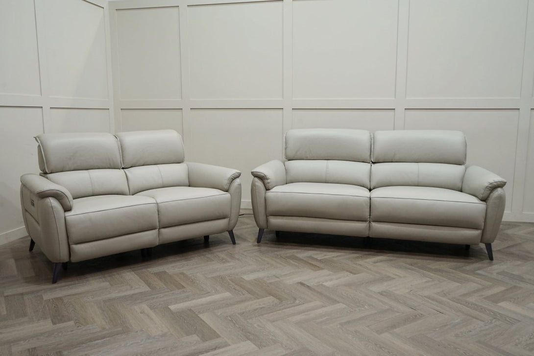Jade 3 + 2 Seater Leather Power Reclining Sofa with Telescopic Headrests, Lead Grey