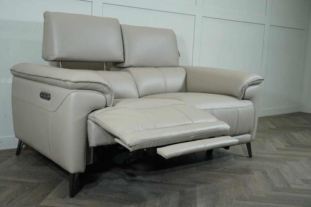 Java 2 Seater Leather Sofa, Power Foot / Telescopic Headrest, Taupe