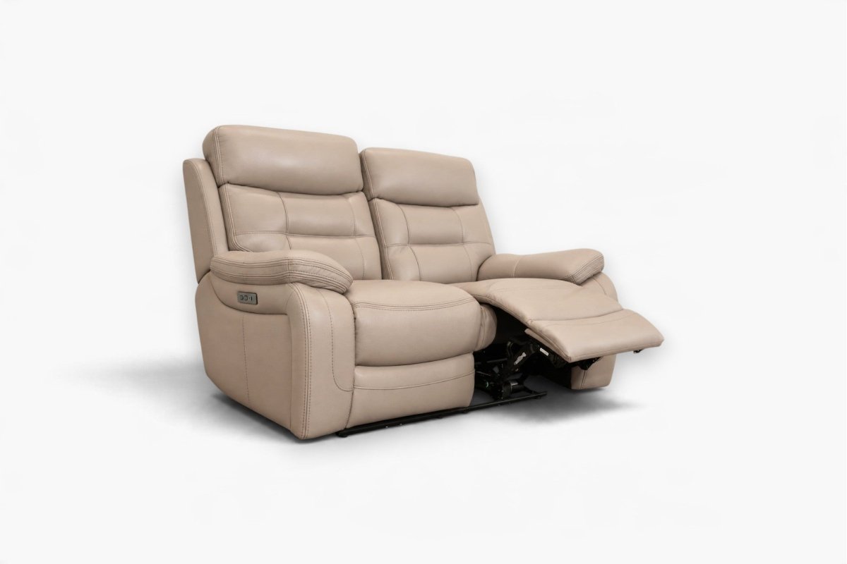 Kensington 2 Seater Power Recliner Leather Sofa, Light Grey Leather