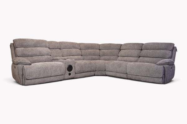 Lakeland Tech Power Reclining Corner Sofa with Music Console, Paddington Grey