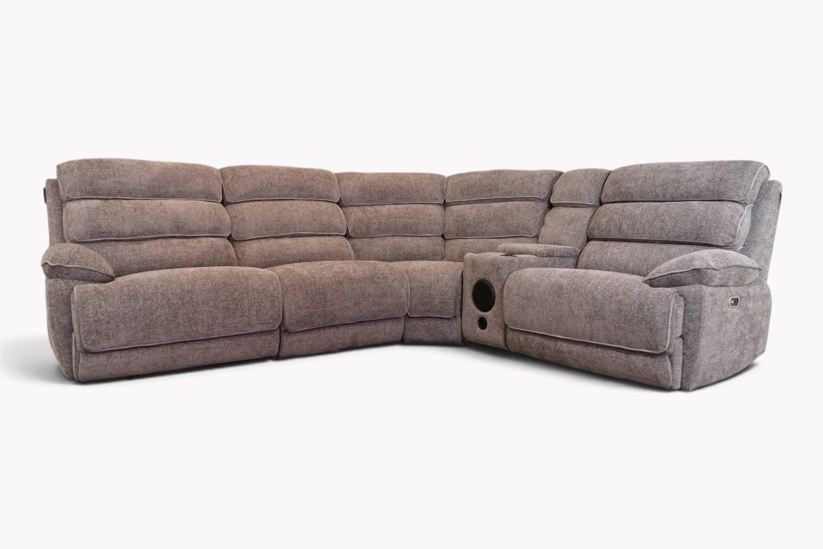 Lakeland Tech Power Reclining LHF/RHF Corner Sofa with Music Console, Paddington Grey