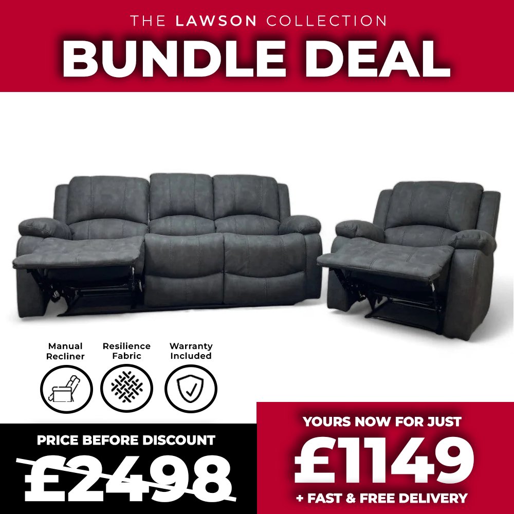 Lawson Reclining 3 + 1 Eiger Grey Sofa Set