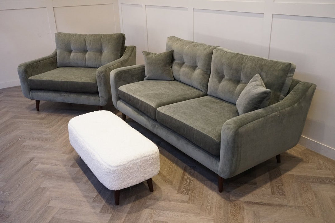 Lisbon 3 Seater Sofa & Cuddle Chair FREE Footstool, Dusk Green