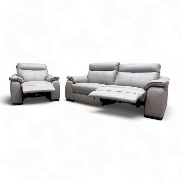 Lisbon Power 3 Seater Leather Sofa & Armchair, Oatmeal