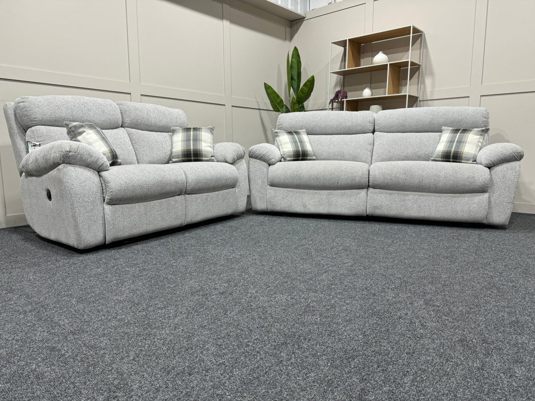 Living Cloud Fabric 3 Seater & 2 Seater Power Recliner Sofa, Silver