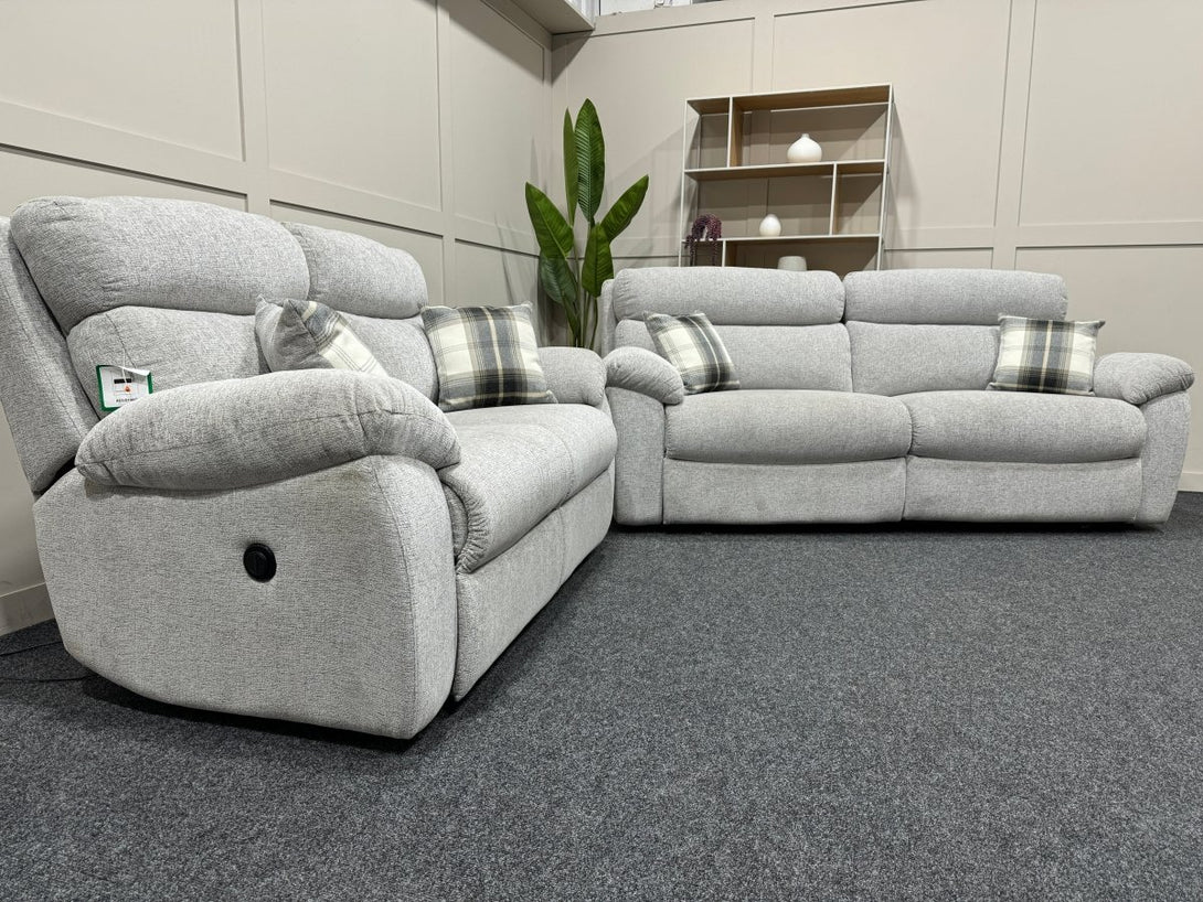 Living Cloud Fabric 3 Seater & 2 Seater Power Recliner Sofa, Silver