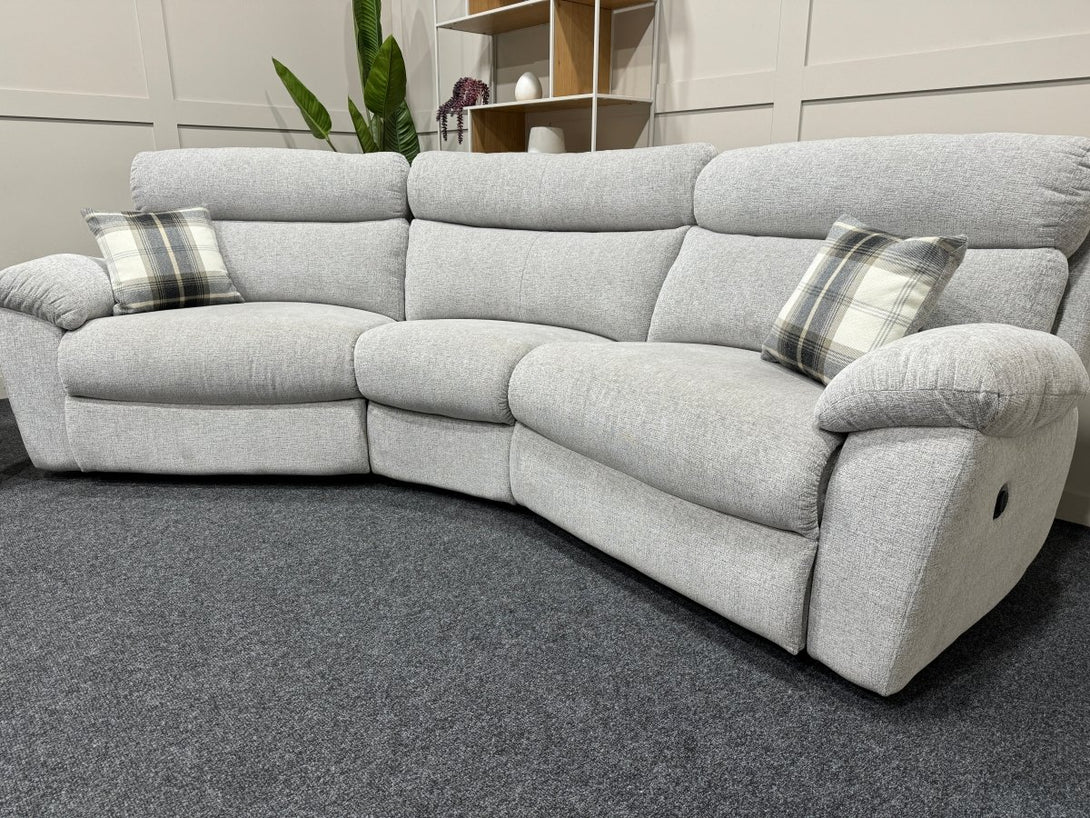 Living Cloud Fabric 4 Seater Curved & 2 Seater Power Recliner Sofa, Silver Fabric