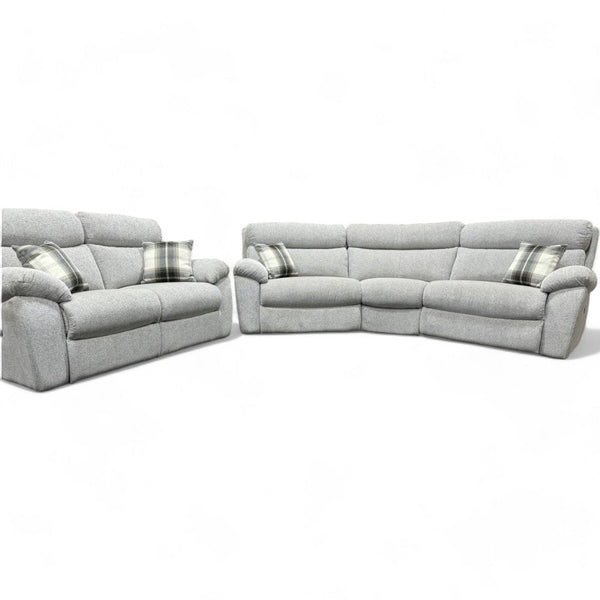 Living Cloud Fabric 4 Seater Curved & 2 Seater Power Recliner Sofa, Silver Fabric