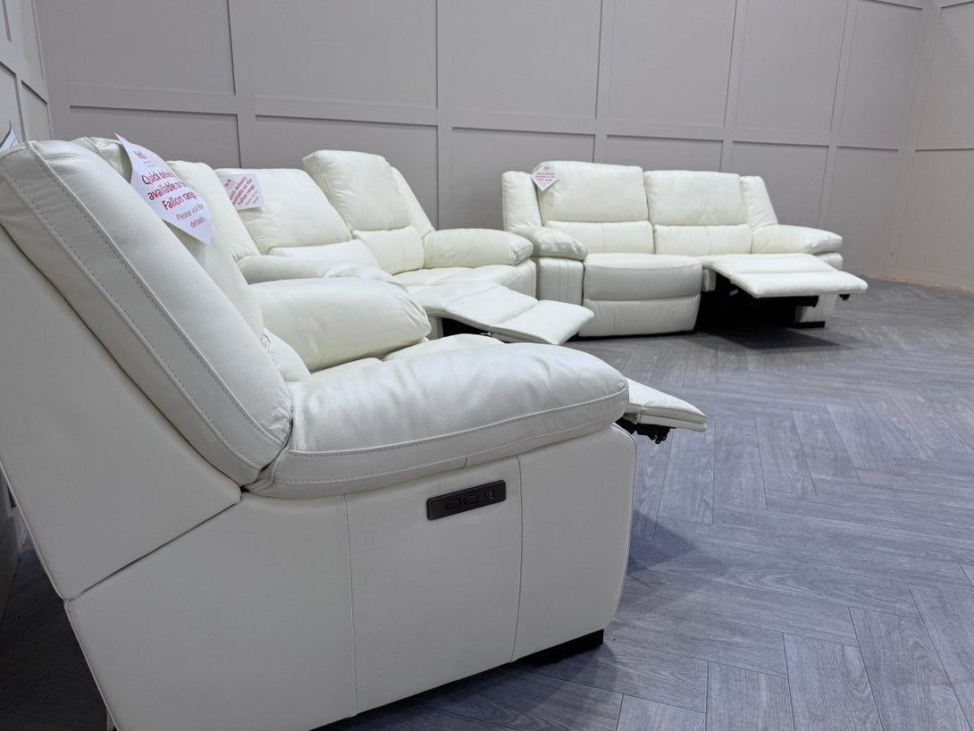 Living Fallon 3 + 2 + 1 Power Reclining Leather Sofa Set, White