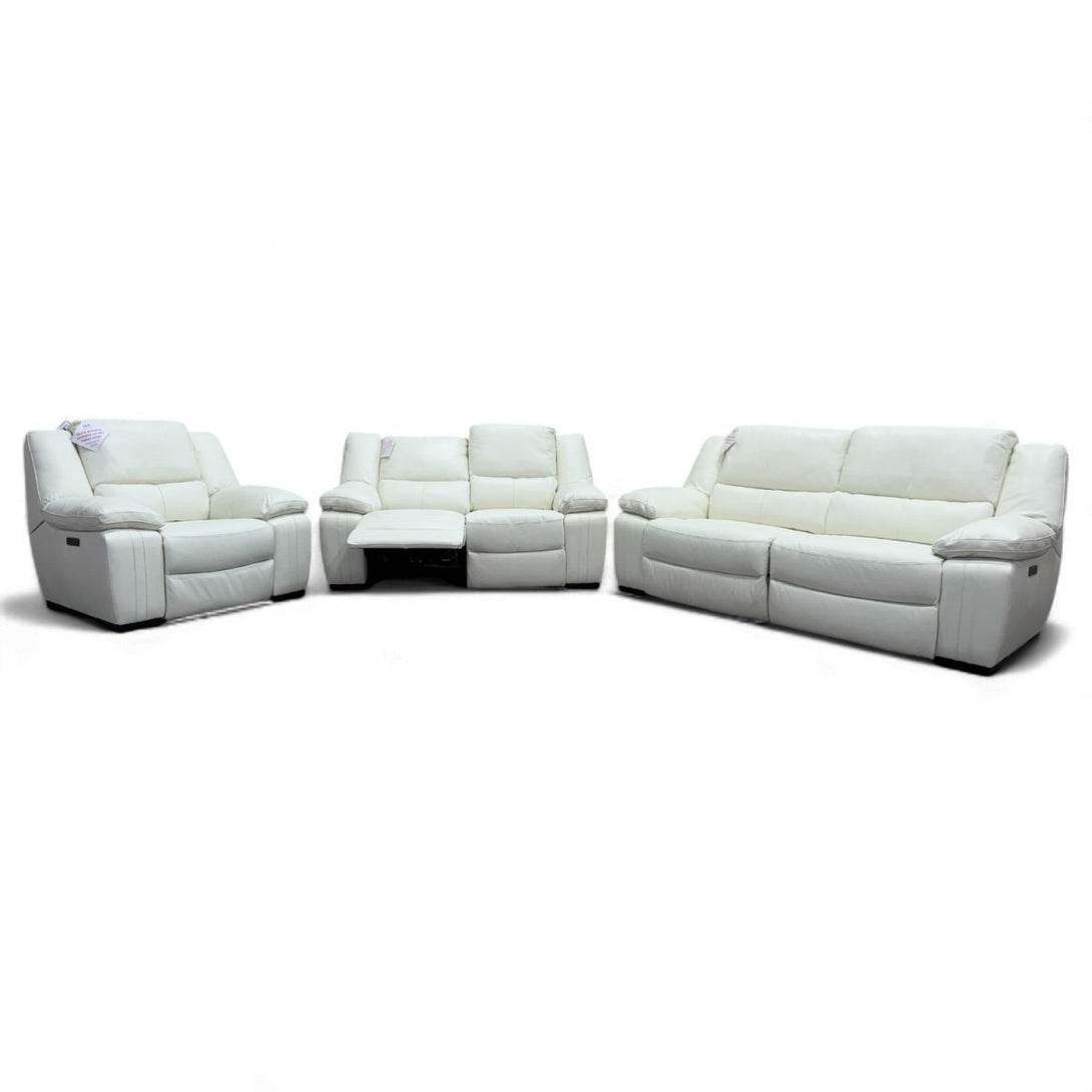 Living Fallon 3 + 2 + 1 Power Reclining Leather Sofa Set, White