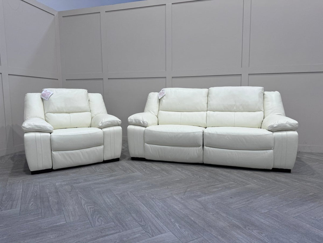 Living Fallon Leather 3 + 1 Seater Power Reclining Sofas, White