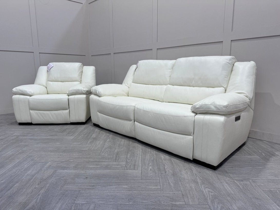 Living Fallon Leather 3 + 1 Seater Power Reclining Sofas, White