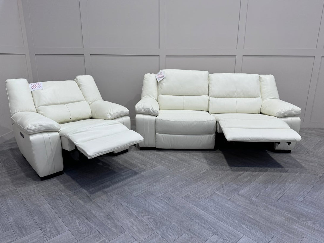 Living Fallon Leather 3 + 1 Seater Power Reclining Sofas, White