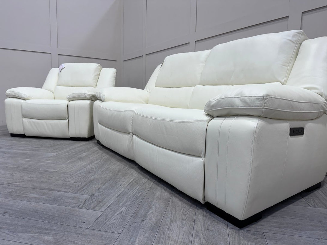 Living Fallon Leather 3 + 1 Seater Power Reclining Sofas, White