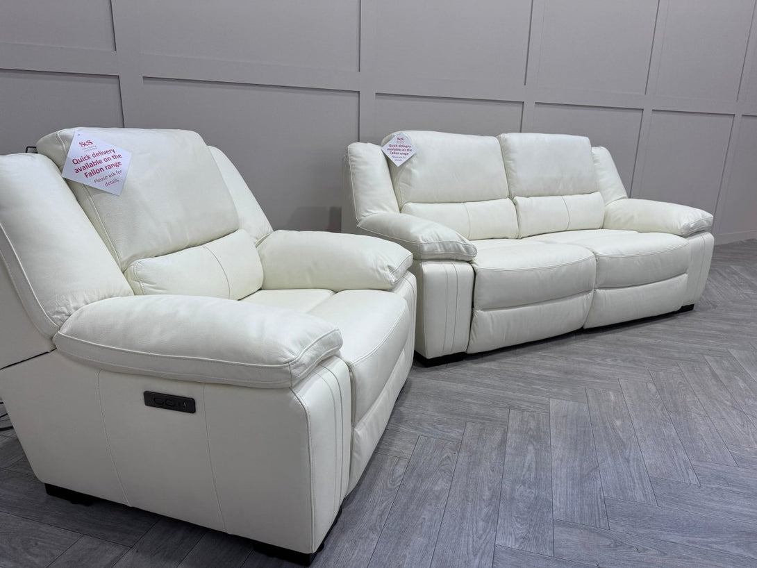 Living Fallon Leather 3 + 1 Seater Power Reclining Sofas, White