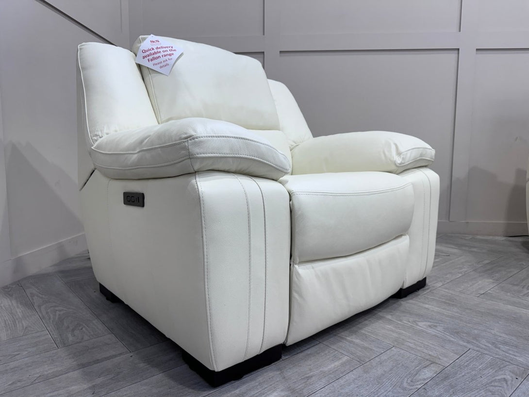 Living Fallon Leather 3 + 1 Seater Power Reclining Sofas, White